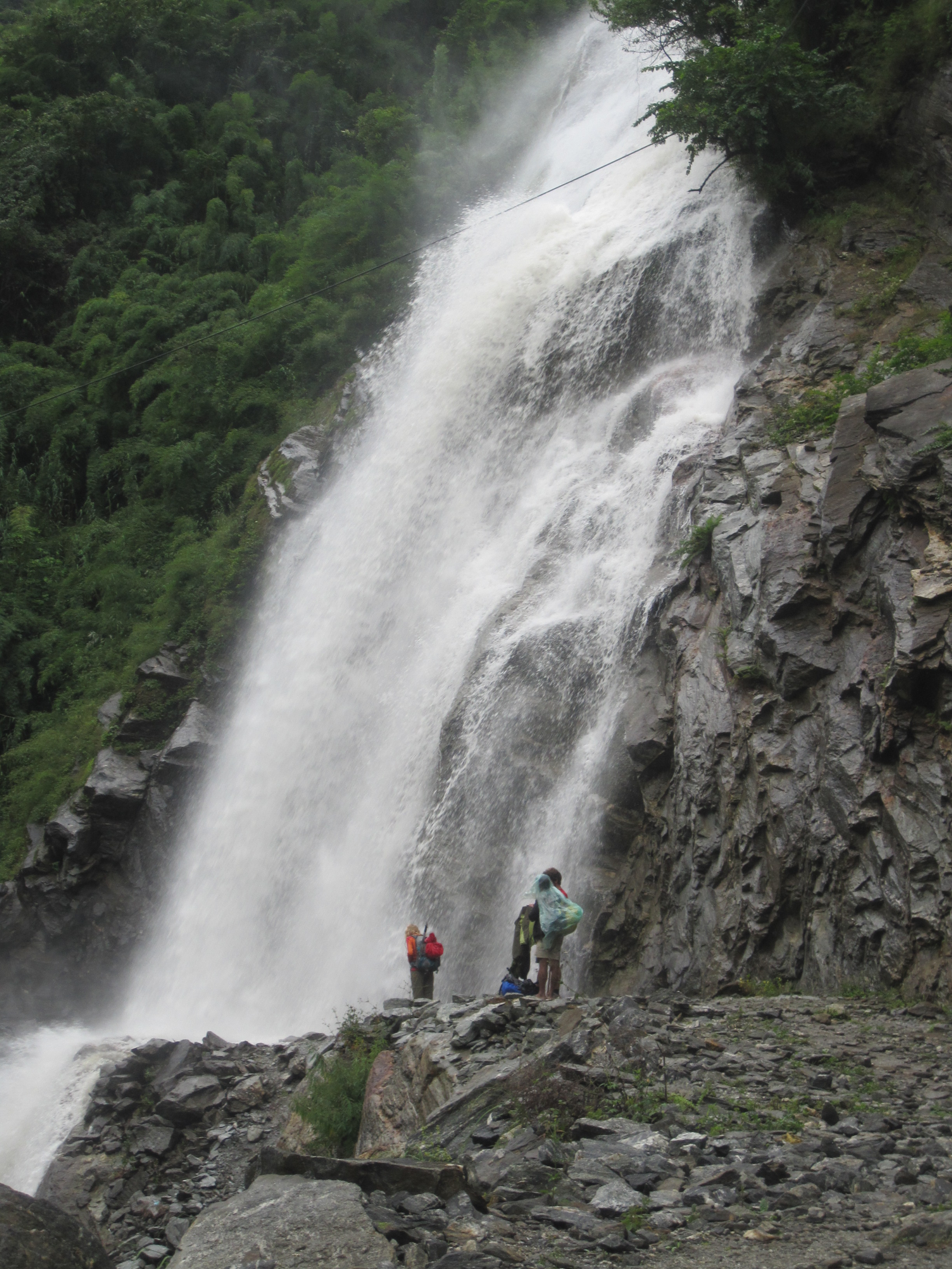 Powerful waterfall stopping the path